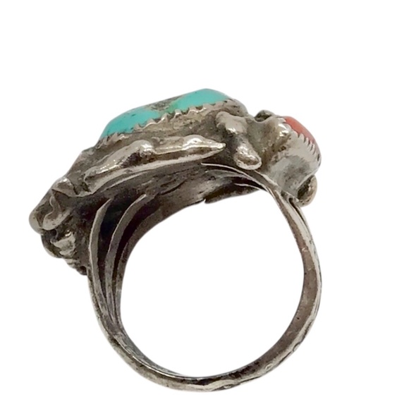 Sz 7, Vintage Ring, Turquoise Coral Sterling Silver Statement Ring - Picture 16 of 16